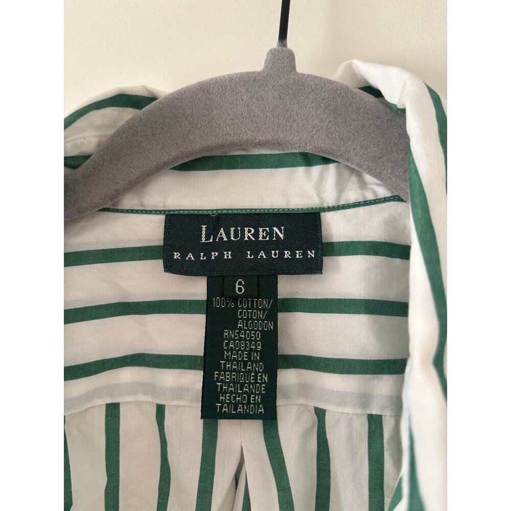Lauren Ralph Lauren Striped Button Up Shirt Green White Cotton Women’s 6 - Picture 5 of 8